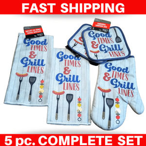 Grill Kitchen Towel Mitt Pot Holder 5 Piece Set